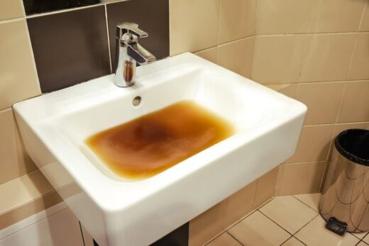 Lavabo bouché rempli d'eau stagnante