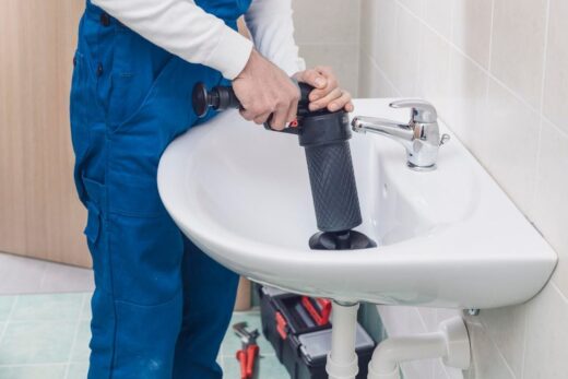 Débouchage d'un lavabo à la pompe manuelle