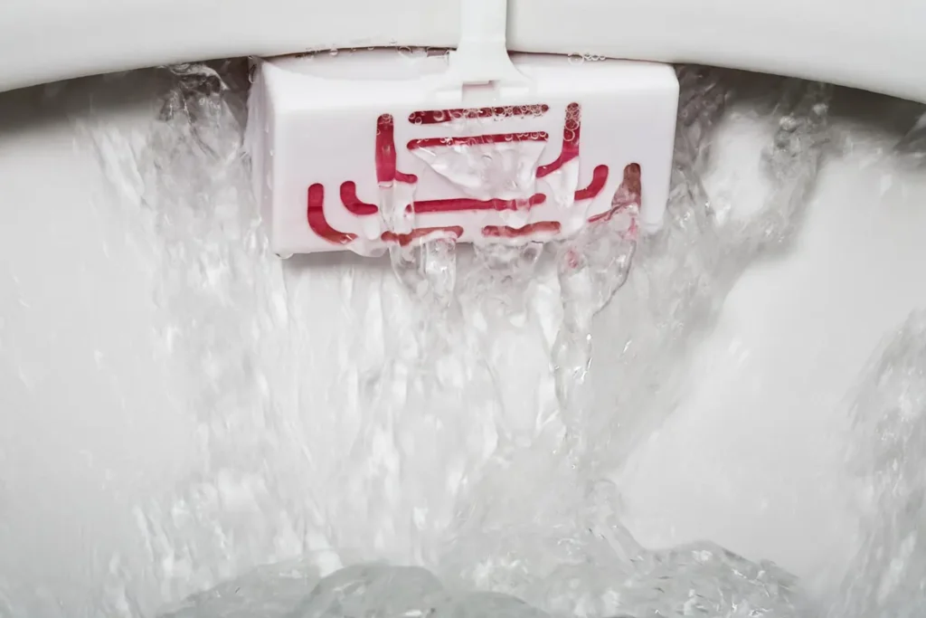Chasse d'eau qui fuit en continu dans la cuvette des toilettes